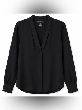 Halogen Black V-Neck Long Sleeve Hidden Button Up Blouse